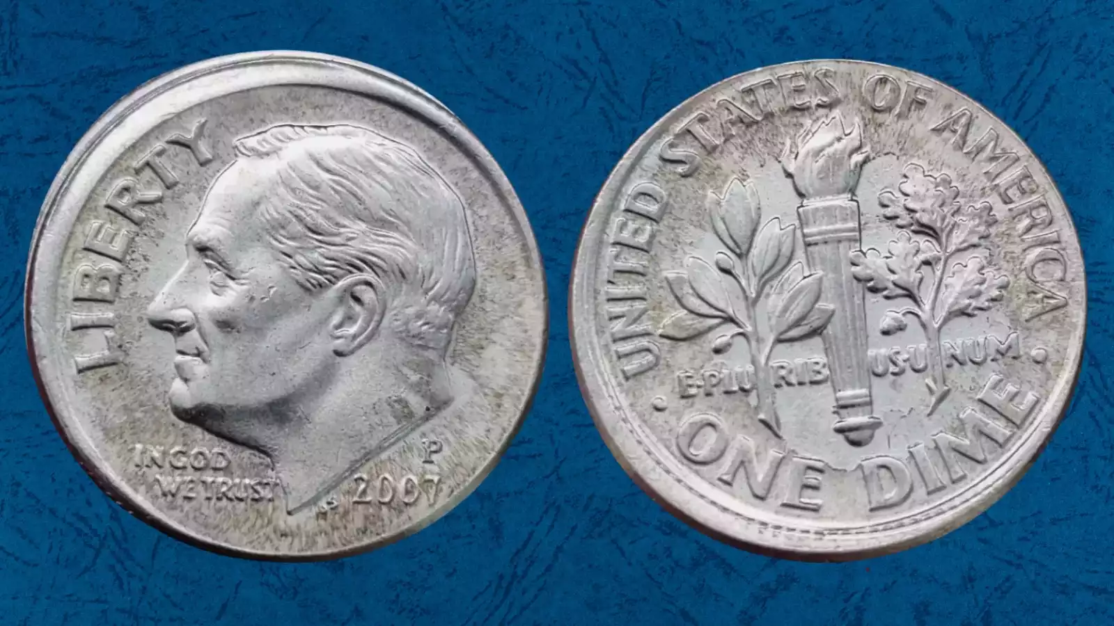 2007 Roosevelt dime off-center strike error with visible blank crescent area and shifted design